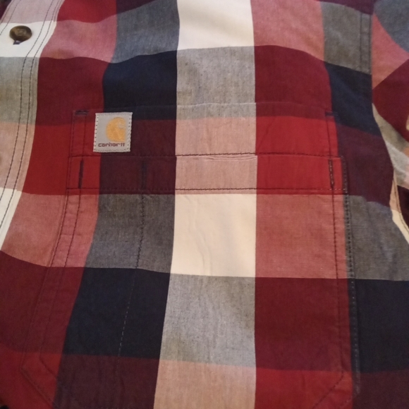 CARHARTT MEN'S SHIRT PLAID M RELAXED FIT BUTTON POCKET 100% COTTON - Picture 4 of 5